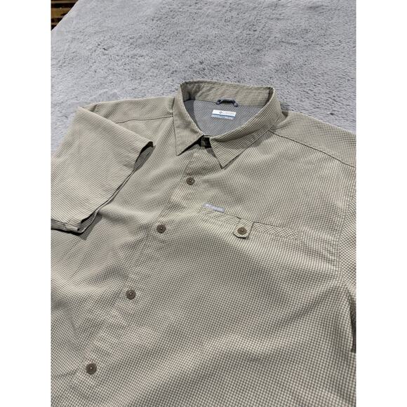 Columbia Shirt Mens 2XL Tan Plaid PFG Fishing Outdoor Button Up Short Sleeve Top - Picture 1 of 9